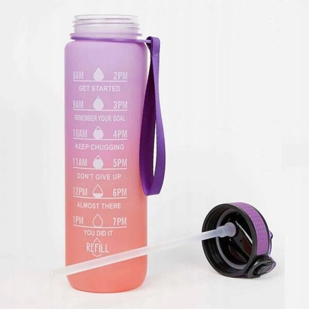 ECARLA butelka na wodę z miarką i słomką 1l Ombre Fiolet z Koralem BD20