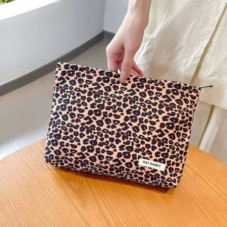 ECARLA kosmetyczka jednokomorowa materiałowa Panterka Brązowa KS119BR