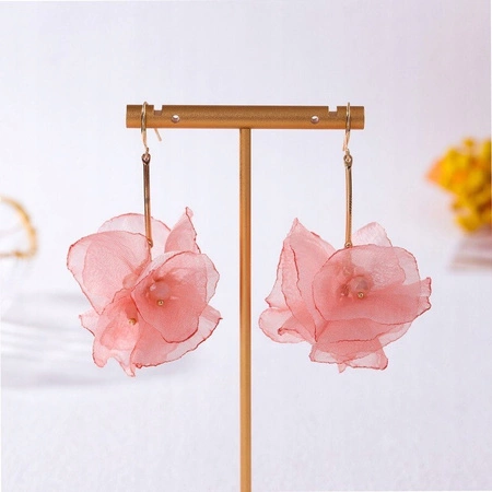 ECARLA kolczyki wiszące z koralikami tiulowe kwiaty K1702