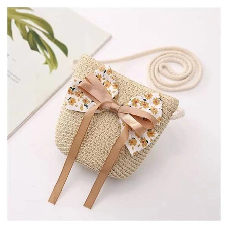 ECARLA kapelusik i torebka słomkowa, dziecięca Kokarda beżowa 52cm CZ42