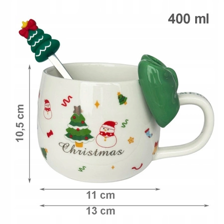 ECARLA kubek świąteczny z KOKARDĄ i łyżeczką 400ml Zieleń KB25ZIE