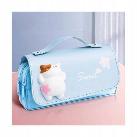 ECARLA piórnik-torebka wielofunkcyjny dwukomorowy z Kotkiem Niebieski PR14N