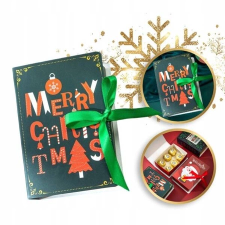 ECARLA pudełko prezentowe świąteczne z kokardą 13x9x4,5cm Merry Christmas Zielone OPO34