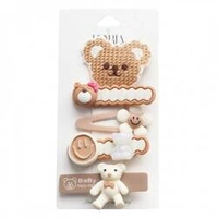 ECARLA spinki-wsuwki do włosów 5w1 Beżowe Misie SP278