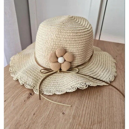 ECARLA kapelusik i torebka słomkowa, dziecięca Beżowy Kwiatek CZ55