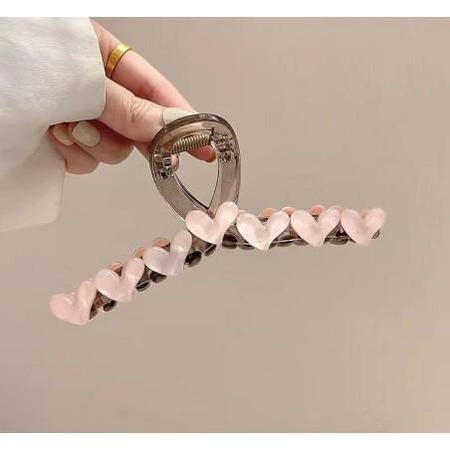 ECARLA spinka-klamra do włosów z serduszkami 13x6cm Różowa SP352R