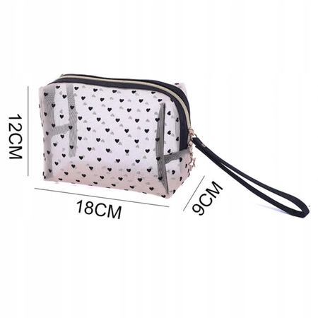 ECARLA kosmetyczka jednokomorowa transparentna 12x18x8cm Czarne Serca KS126