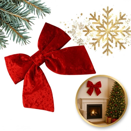 ECARLA Ozdoba Świąteczna kokarda welurowa Czerwona 35x35cm WOZ54