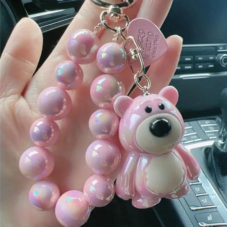 ECARLA brelok do kluczy Miś z koralikami Różowy BRL366R