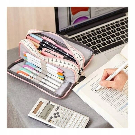 ECARLA piórnik wielofunkcyjny trzykomorowy kratka PR04