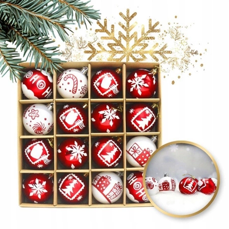 ECARLA komplet bombek bożonarodzeniowych Czerwone Białe BSN35 16szt
