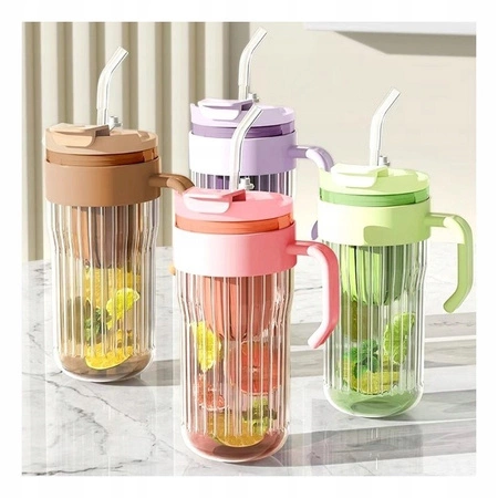 ECARLA kubek z ryflowanego szkła z sitkiem i słomką 550ml Brąz CUP12BR