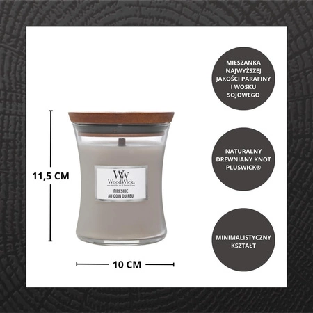 WOODWICK Pluswick Średnia świeca w słoiku FIRESIDE 275g