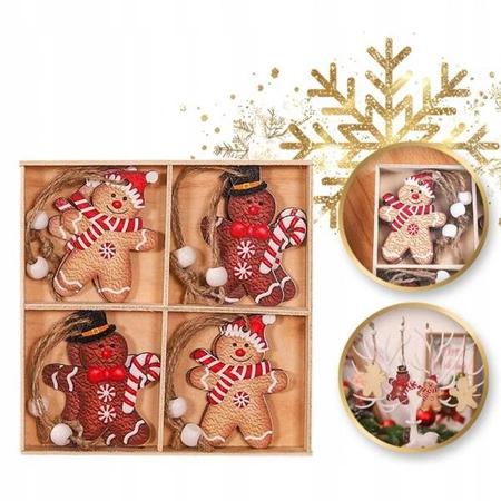 ECARLA zawieszki choinkowe drewniane 12szt Pierniczki BSN46