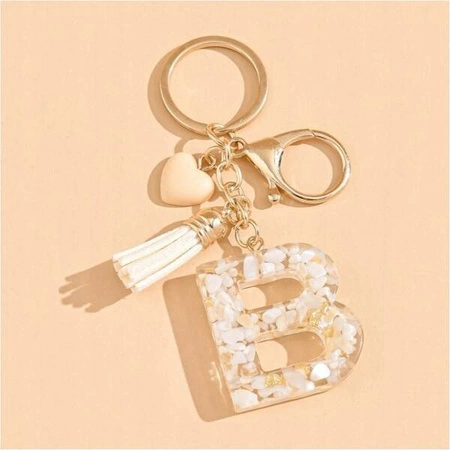 ECARLA brelok do kluczy LITERKA B biały motylek serca BRL329B