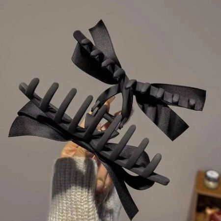 ECARLA spinka-klamra do włosów z kokardą materiałowa Czarna SP333