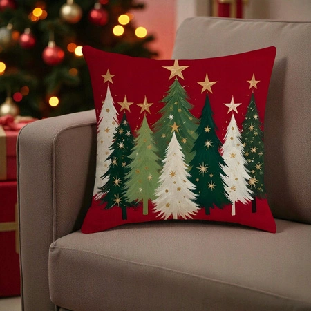 ECARLA Zima Świąteczna poszewka na poduszkę Boho 45x45 CHOINKI POD245