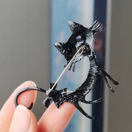 ECARLA broszka Niebieski Kot w serca z kokardą BZ149