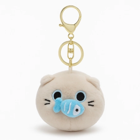 ECARLA brelok do kluczy KOT wibrujący łapiący rybę Kremowy BRL384BEZ