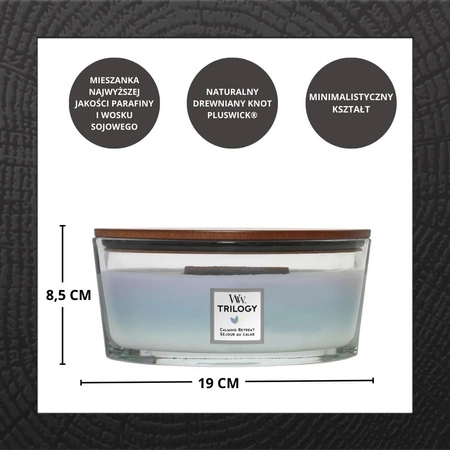 WOODWICK Hearthwick Trilogy świeca w słoiku elipsa CALMING RETREAT 453g