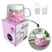 ECARLA filiżanka termiczna z podwójnym dnem i hortensją w środku Róż SZK74 180ml