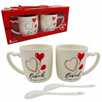 ECARLA zestaw kubków 2x300ml z łyżeczkami w pudełku ozdobnym Walentynki KB24