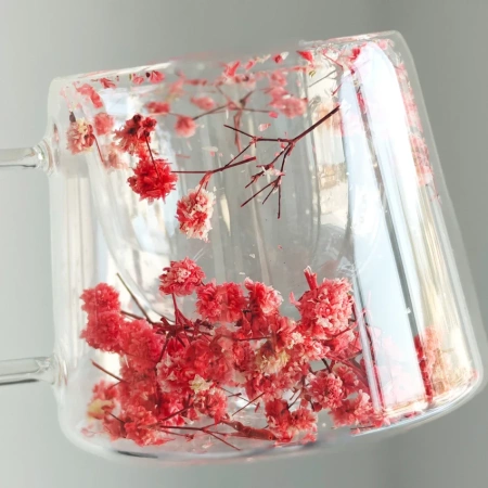 ECARLA szklanka termiczna z podwójnym dnem i hortensją Czerwona 200ml SZK117