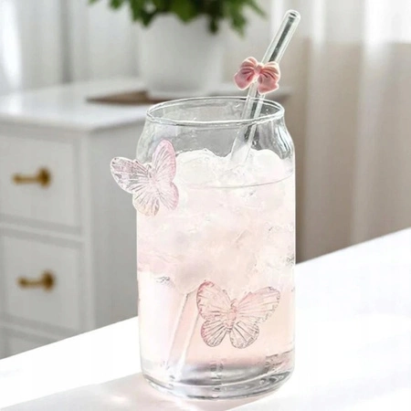 ECARLA szklanka wysoka ze słomką Motyl Róż 500ml SZK163