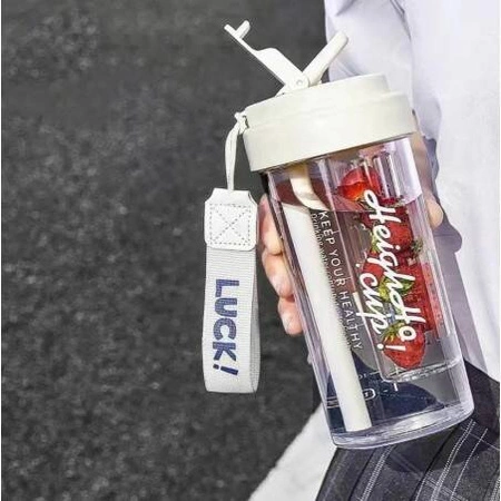 ECARLA bidon na wodę z koszyczkiem i słomką 600ml Luck! Beżowy BD32B