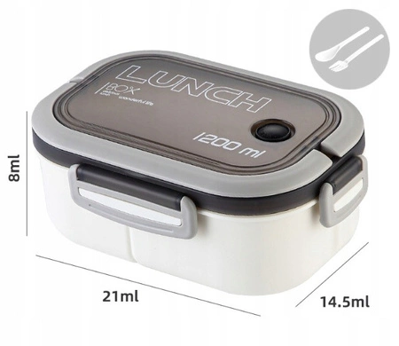 ECARLA Lunch Box śniadaniówka ze sztućcami 21x14,5x8cm Biały PJM44B