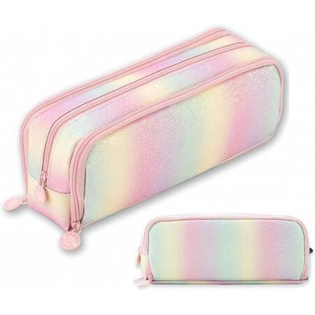 ECARLA piórnik wielofunkcyjny trzykomorowy Tęczowy PR02