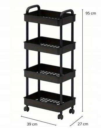 ECARLA regał czteropoziomowy na kółkach Czarny SZ41