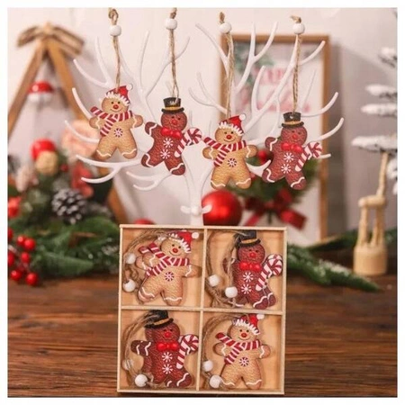 ECARLA zawieszki choinkowe drewniane 12szt Pierniczki BSN46