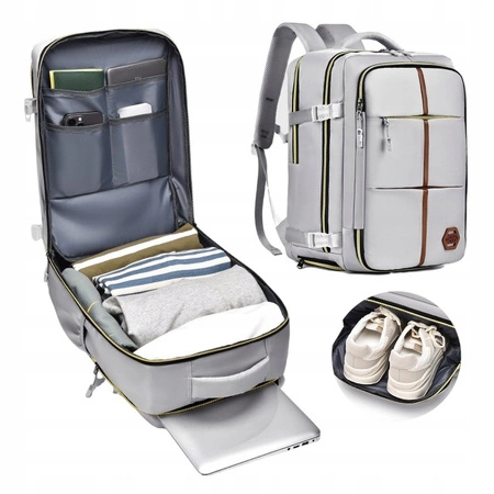 ECARLA plecak podróżny, kabinowy, wodoodporny z USB Szary PL180