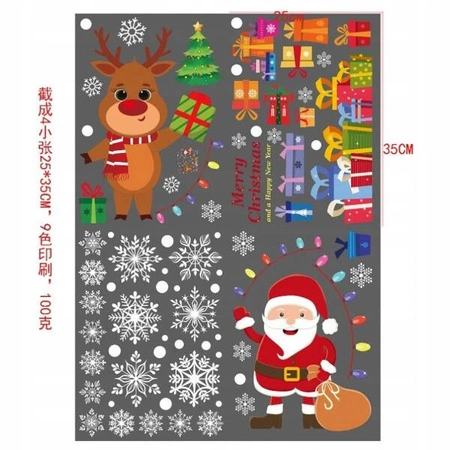 ECARLA naklejki na szybę świąteczne kolorowe 4 arkusze 25x35cm NKD15