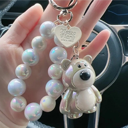 ECARLA brelok do kluczy Miś z koralikami Kremowy BRL366K