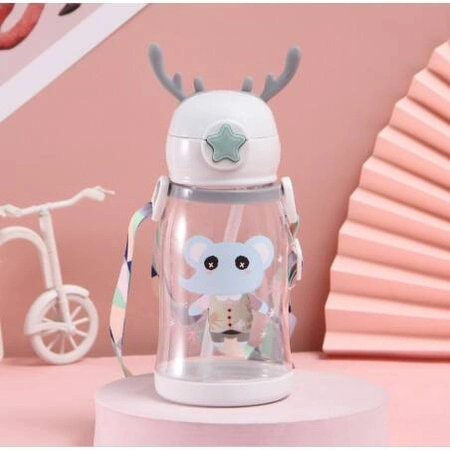 ECARLA bidon dzieciecy ze slomką 600ml Biały z Różkami BD30B