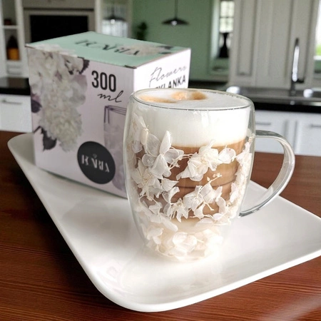 ECARLA szklanka termiczna z podwójnym dnem z hortensją w środku 300ml SZK185
