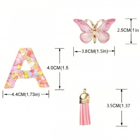 ECARLA brelok do kluczy LITERKA B różowy motylek serca BRL328B