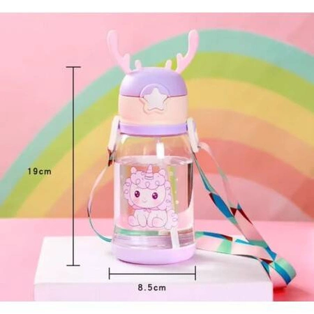 ECARLA bidon dzieciecy ze slomką 600ml Fioletowy z Różkami BD30FIO