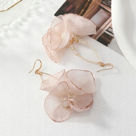 ECARLA kolczyki wiszące z koralikami tiulowe kwiaty K1700