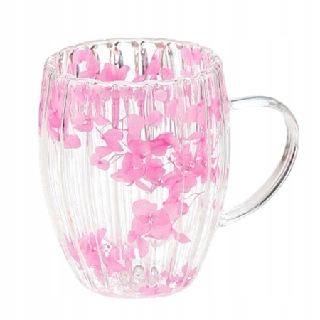 ECARLA szklanka termiczna ryflowana z podwójnym dnem i hortensją 300ml SZK157