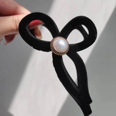ECARLA spinka-klamra do włosów Vintage Velvet Czarna z perłą SP336