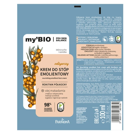 FARMONA My Bio odżywczy krem do stóp emolientowy Rokitnik Północny 100ml