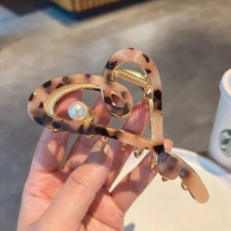 ECARLA spinka do włosów metalowa Serce masa perłowa Panterka SP342PAN