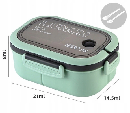 ECARLA Lunch Box śniadaniówka ze sztućcami 21x14,5x8cm Mięta PJM44M
