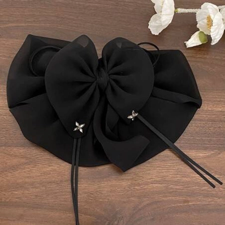 ECARLA klamra do włosów tiulowa Kokarda Czarna SP325CZ