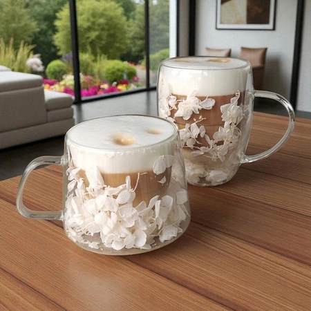 ECARLA szklanka termiczna z podwójnym dnem z hortensją w środku 300ml SZK185