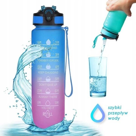 ECARLA butelka na wodę z miarką i słomką 1l Ombre Niebieski z Fuksją BD18