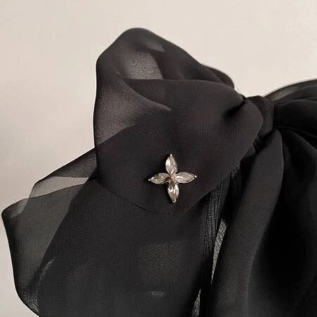 ECARLA klamra do włosów tiulowa Kokarda Czarna SP325CZ